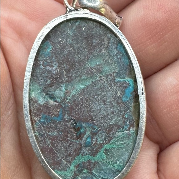 Chrysocolla 925 Silver Plated Gemstone Handmade Pendant 2" - Picture 4 of 4